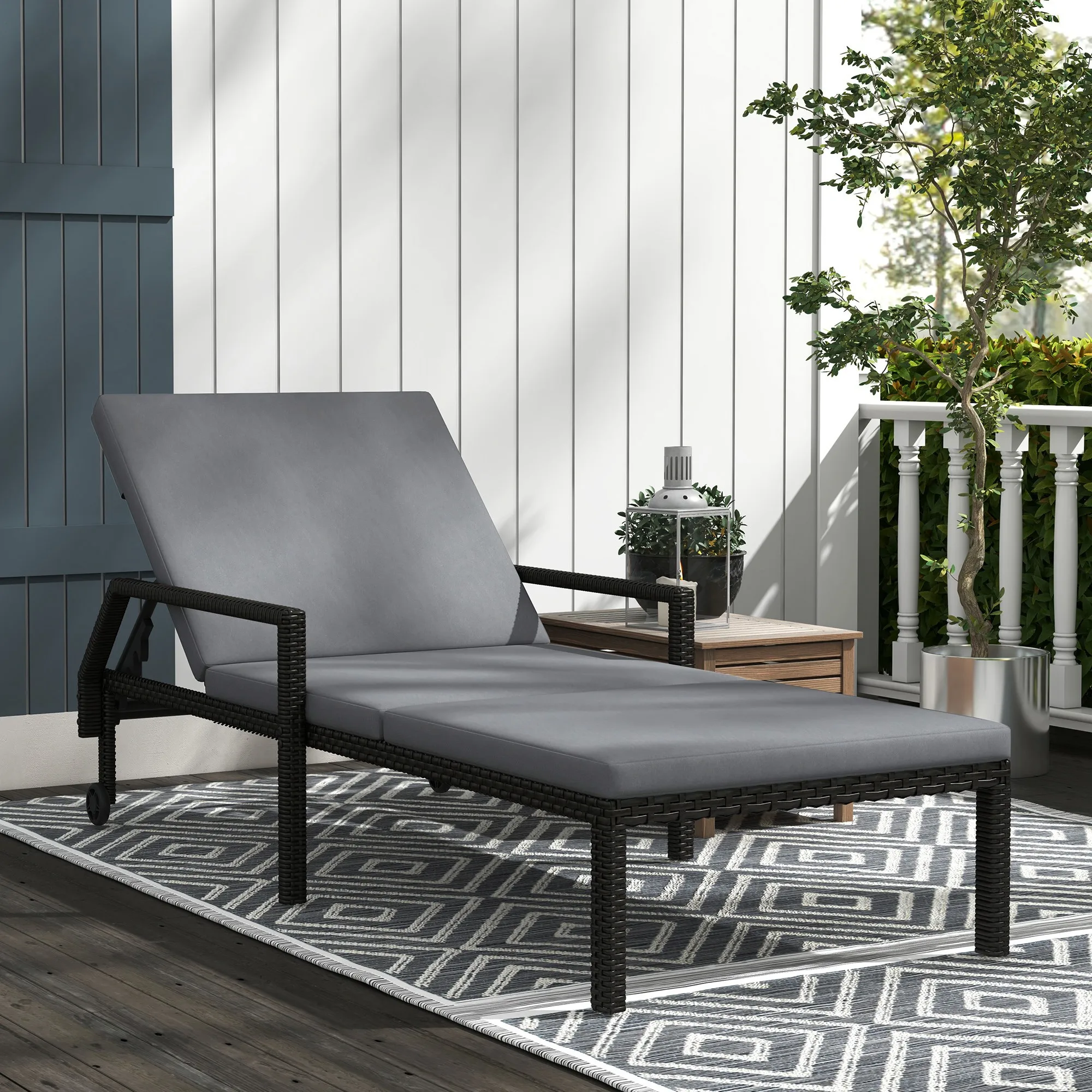 Out sunny Rattan Liege mit verstellbarer Rückenlehne 73x200x48cm