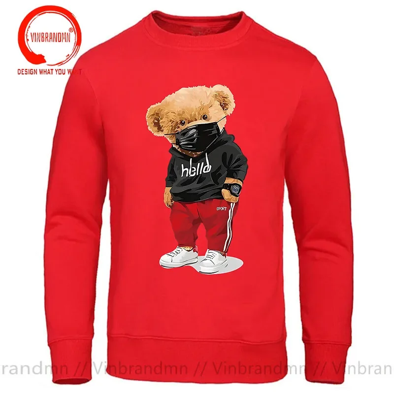 

Толстовки с забавным принтом медведя для селфи, мужские весенне-осенние модные толстовки с капюшоном, стильный медведь, мужские трендовые спортивные повседневные свободные флисовые толстовки