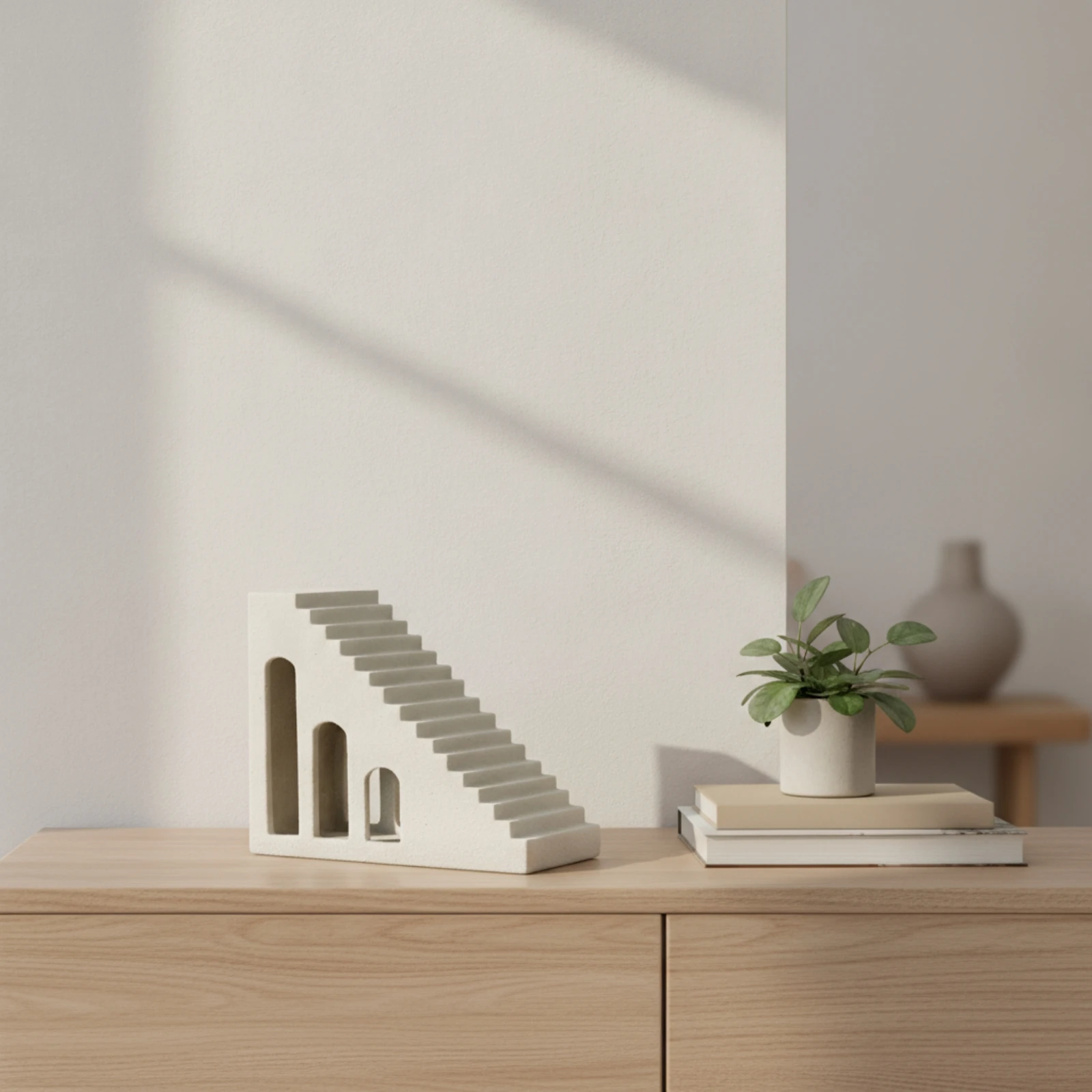 Architectural Sculpture Minimalist Staircase Sculpture Architectural Statue Stone-Look Figurine Matte for Minimalists, Bookshelf