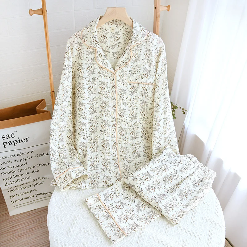 

Autumn Long Sleeve Sleepwear Cotton Pajamas Sweet Girls Pijama Feminino Plus Size Home Wear Suit Korea Fashion Pyjama Pour Femme