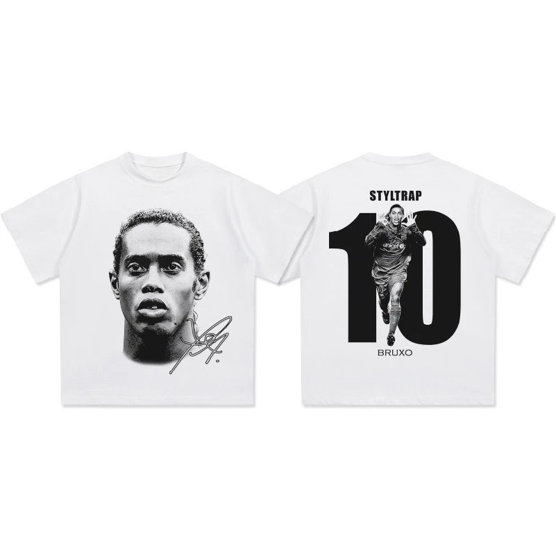 2025 Fashion Brand Men T Shirt Ronaldinho Head Printed Short Sleeve Summer Clothing Cotton Casual Breathable High Quality Tees