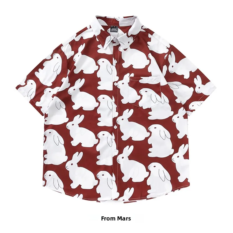 

Street Style Short Sleeve Casual Shirt Couple Matching Rabbit Print Versatile Loose Fit Spring 2023 Fashion Ladies Premium Wear