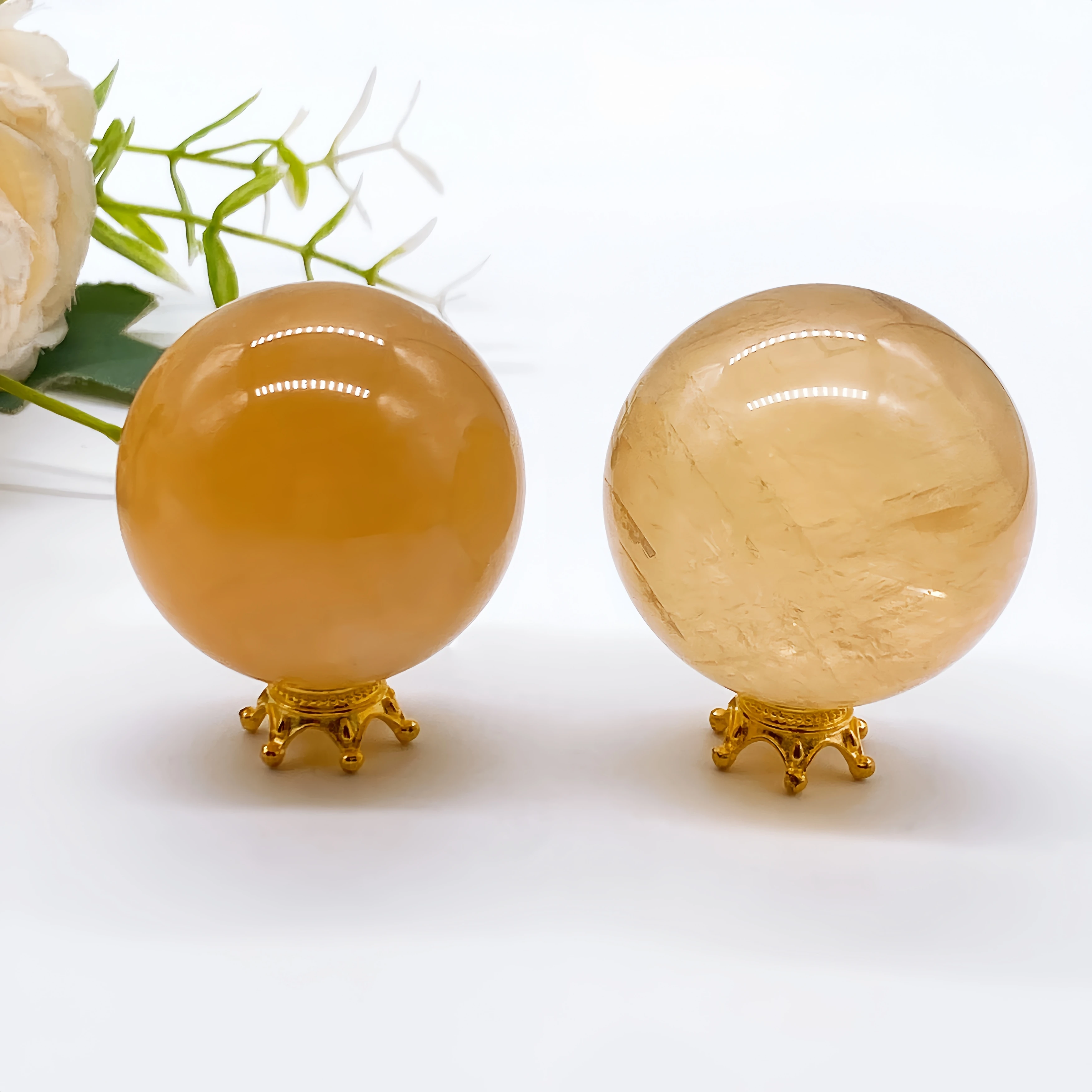 

40-45mm Natural Citrine Calcite Quartz Sphere Yellow Iceland Spar Crystal Stone Ball Gemstone Reiki Healing Home Decor Gift