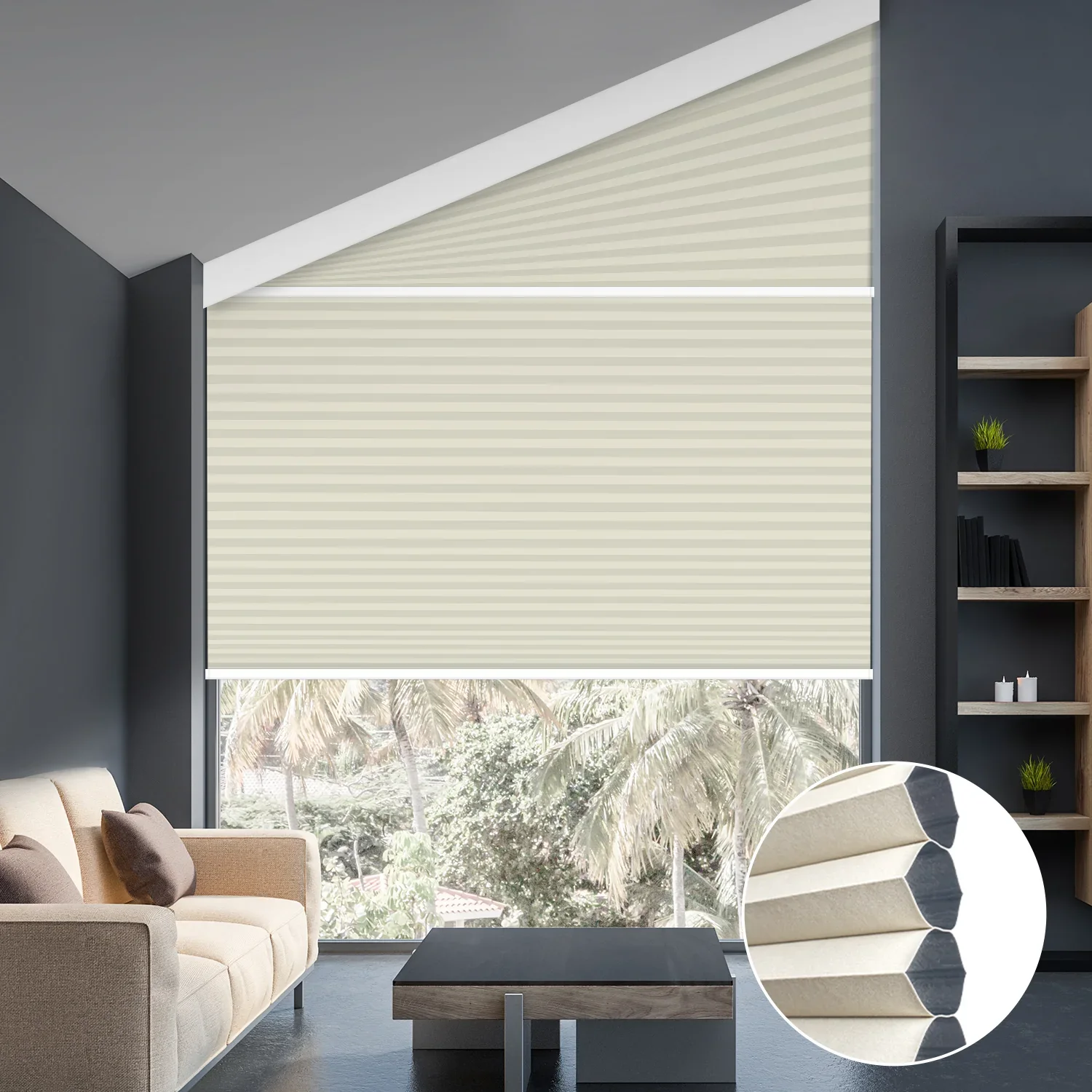 Factory Price Apex Inclined for Window  Triangle Cellular Shades Design Electric  Honeycomb Blinds for Attic