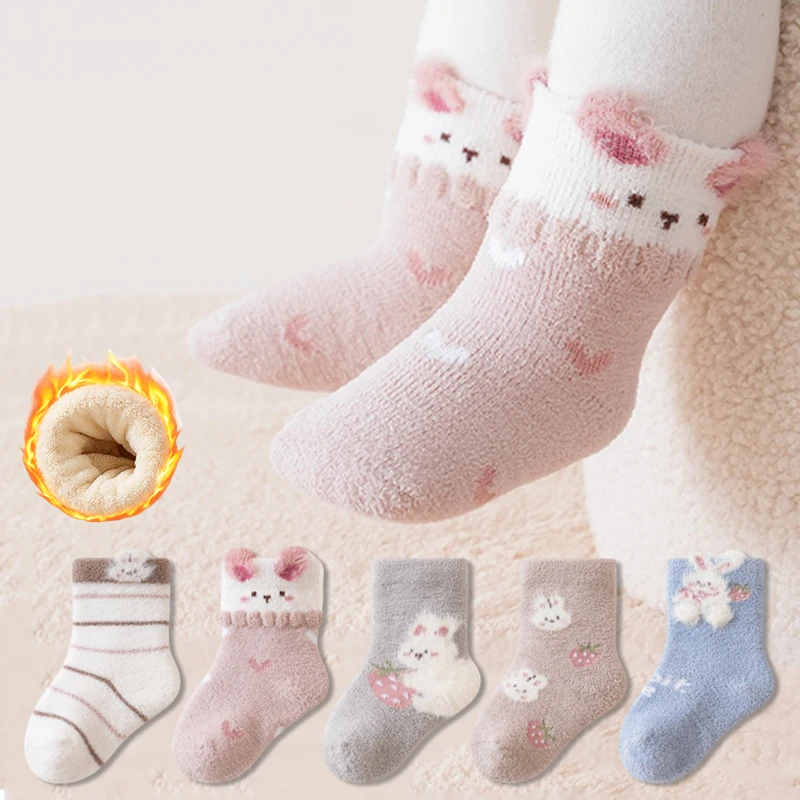 Winter Thick Baby Socks Cute Cartoon Newborn Socks Coral Fleece Soft Warm Mid-calf Infant Toddler Socks for Boys Girls