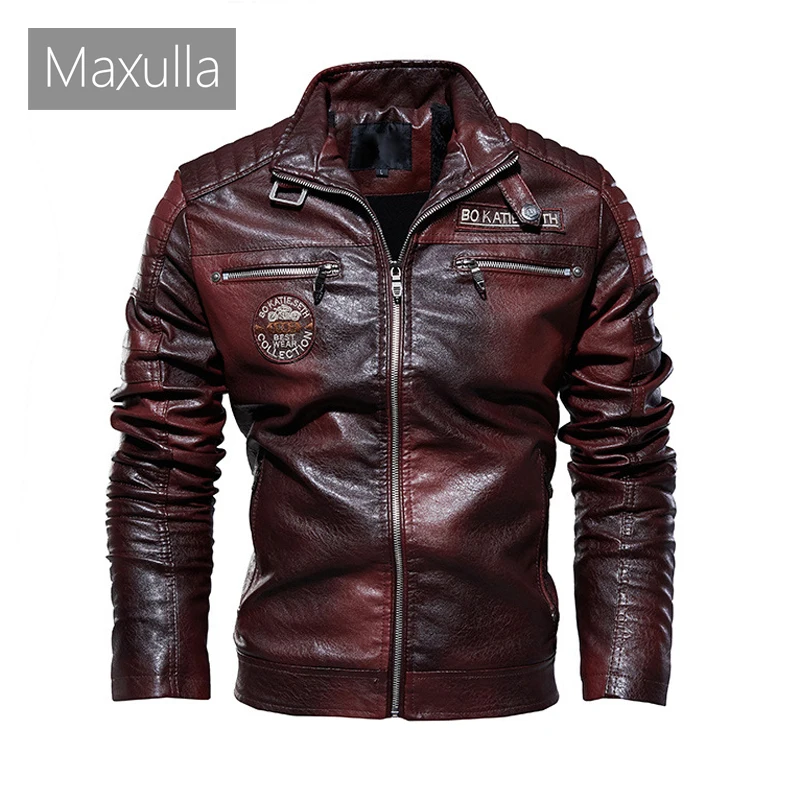 Maxulla Winter Men's PU Jackets Fashion Mens Hip Hop Motorcycle Leather Coats Casual Slim Business Leather Coat Mens Clothing