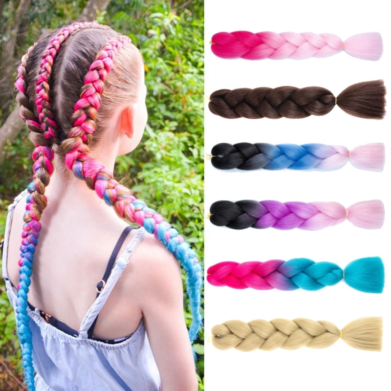 

24-дюймовые Jumbo косички для наращивания волос, синтетические плетения волос, африканская коса, волосы для женщин и девочек, сделай сам, градиент цвета, плетеная прическа