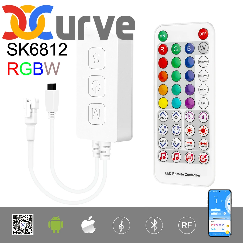 Wbudowany mikrofon muzyka TM1824 SM16704 UCS2904 WS2814 SK6812 kontroler RGBW listwa oświetleniowa LED SP617E Bluetooth App IOS Android DC5V-24