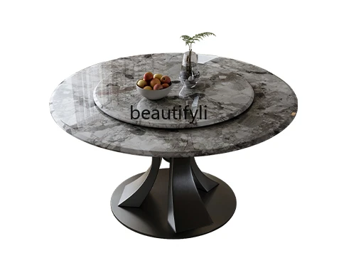 

Dining Table Light Luxury Modern Simple Home Marble Dining Table Villa with Turntable Natural Luxury Stone Large round Table