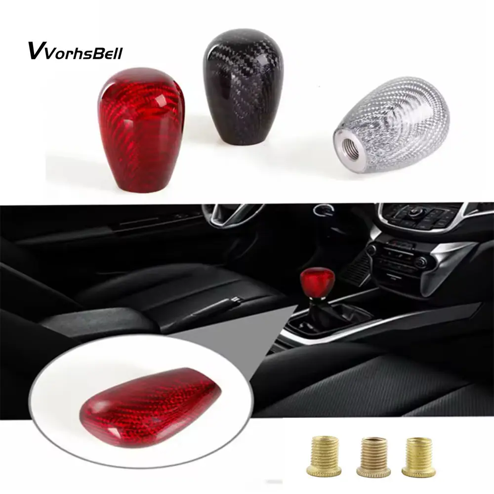 

Universal Red Authentic Carbon Fiber Gear Stick Shifter Knob - JDM Style Interior Replacement Part with 3 Adapters
