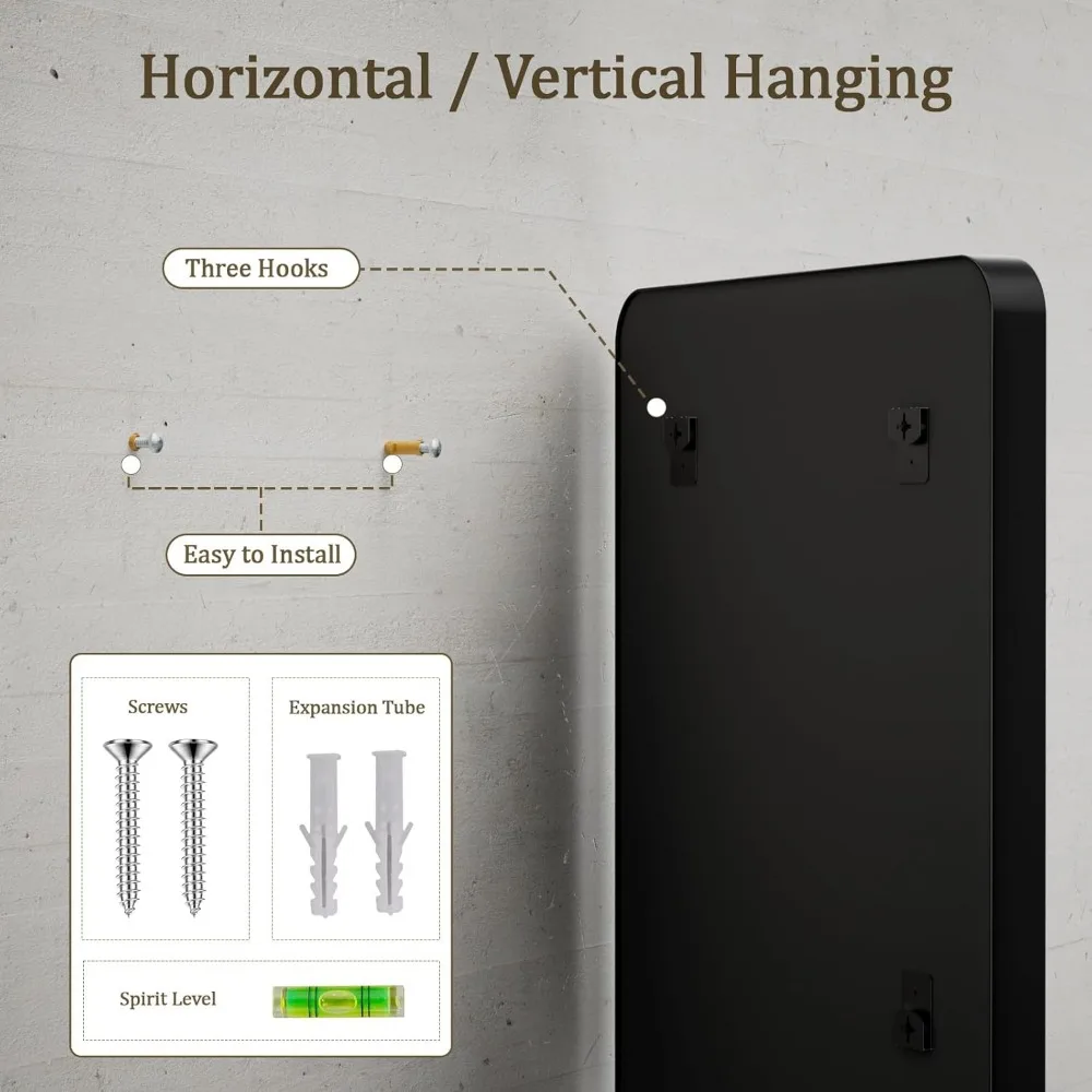 24x32 Zoll Badezimmerspiegel mit schwarzem Rahmen, modernes rundes Eckdesign für Schlafzimmer, Wohnzimmer, hängend oder anlehnen