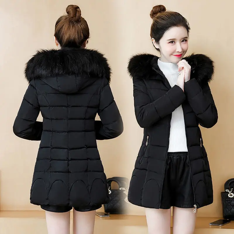 Down Short Padded Jacket Women Parkas 2025 Winter New Fur Collar Hooded Thick Cotton Coats Clothes Female Casual Outerwear