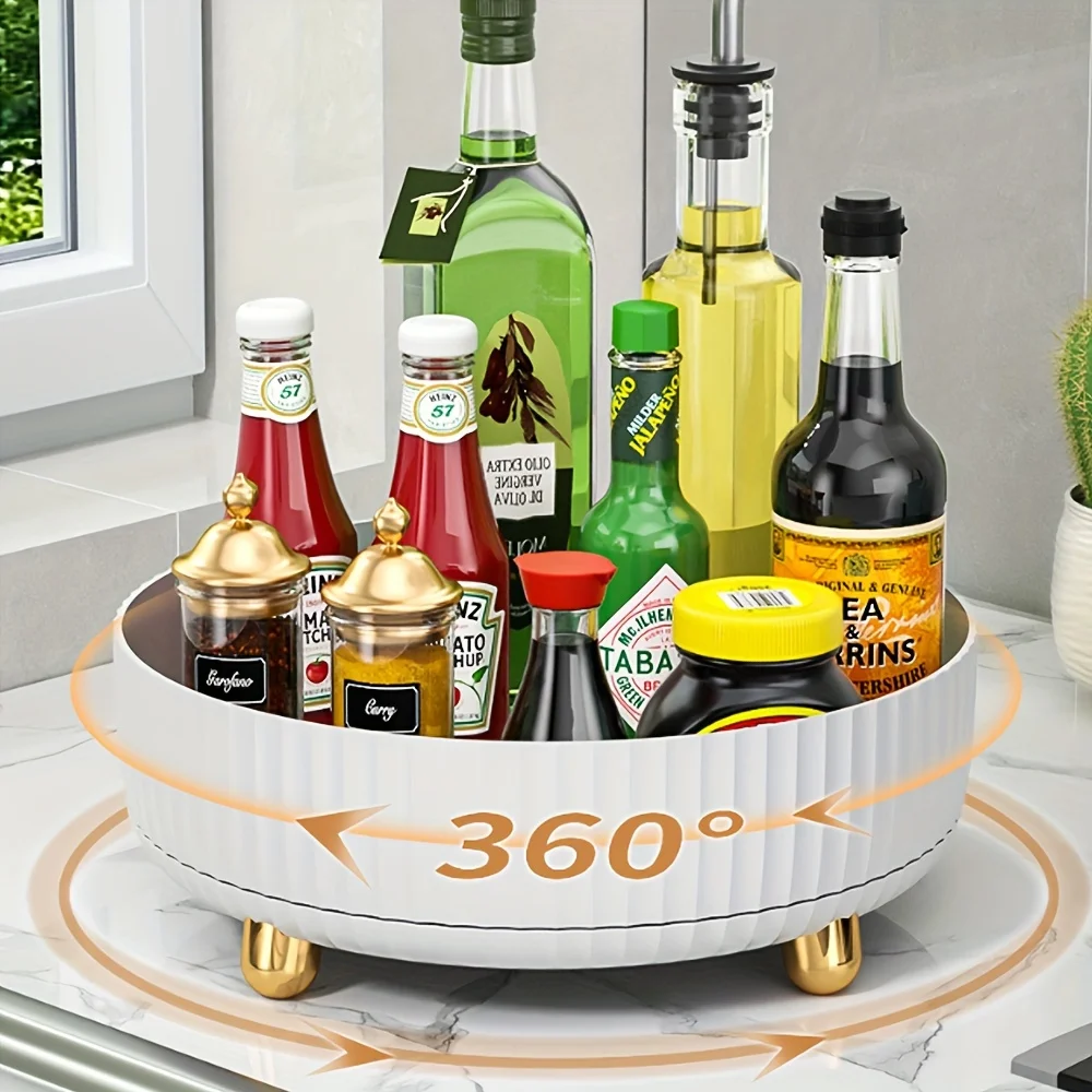 360° Rotating Organizer Kitchen Spice Racks Spice Organizer Spice Tray Oilproof NonSlip Kitchen Supplies Holder for Home Kitchen