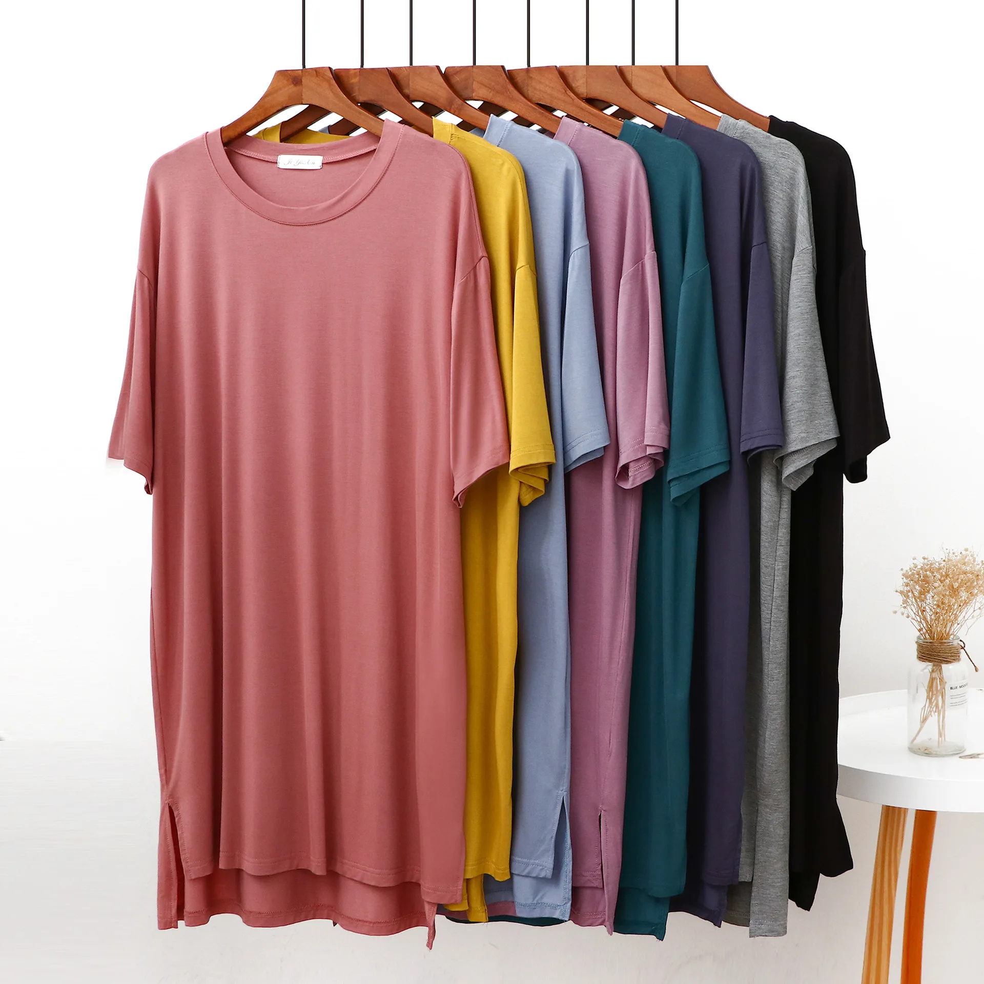 Robe t-shirt à col rond, grande taille, manches courtes, couleur unie, décontractée, confortable, vêtements de maison, tenue de nuit