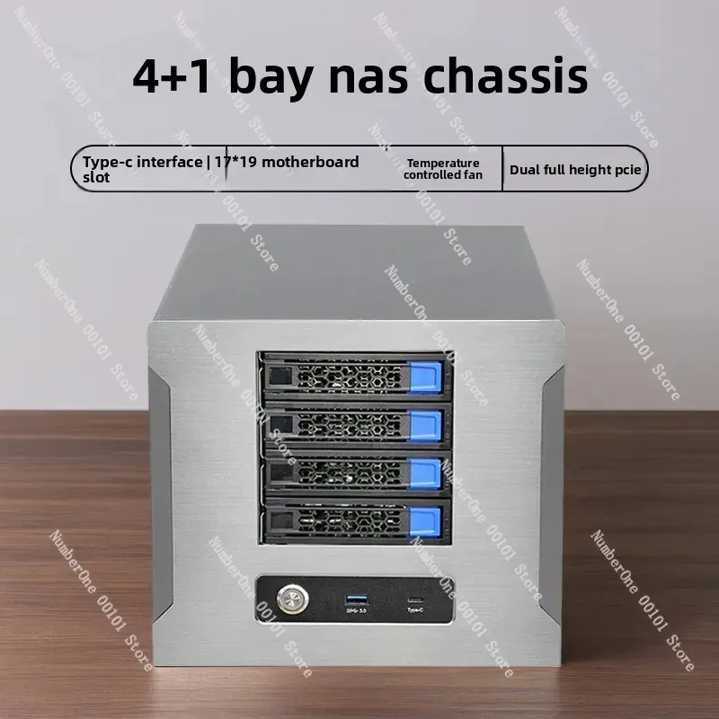 4-Bay Hot-Swap NAS Chassis Mini-ITX Black Case FLEX PSU Dual Full-Height PCIe Slots For DIY NAS Server Network Storage Build