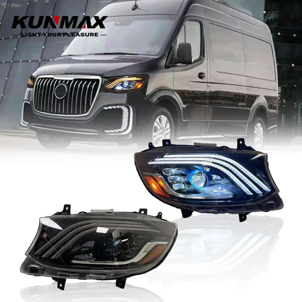 2PCs Car Headlight Assembly For Benz Sprinter 2019 LED Flowing Water Flicker Plug and Play Head Lamp DRL Front Headlights