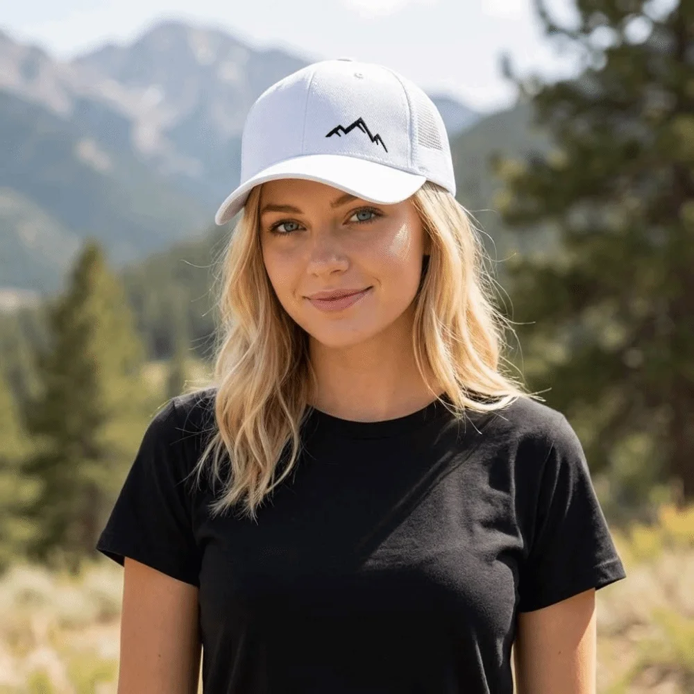 Simple Mountain Range Embroidery Mesh Baseball Cap Breathable Adjustable Peaked Cap Wide Brim Sun Hat Outdoor Sports