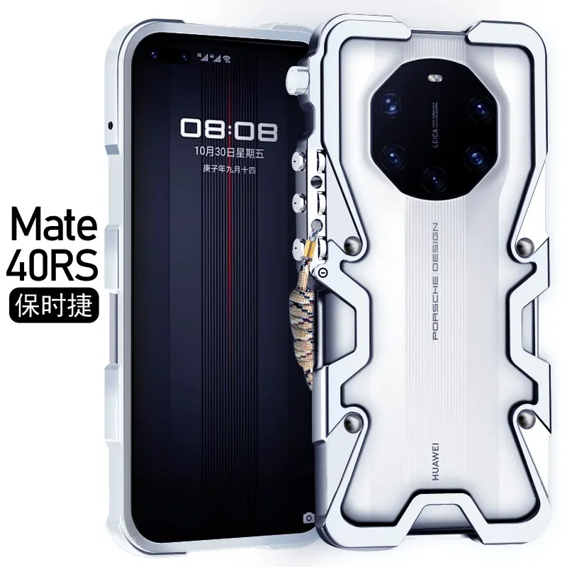 

New! Armor Metal Aluminum Phone Cases Bumper For Huawei Mate40 Mate 40 RS Pro Plus Cover Mechanical Purely Handmade Skull Case