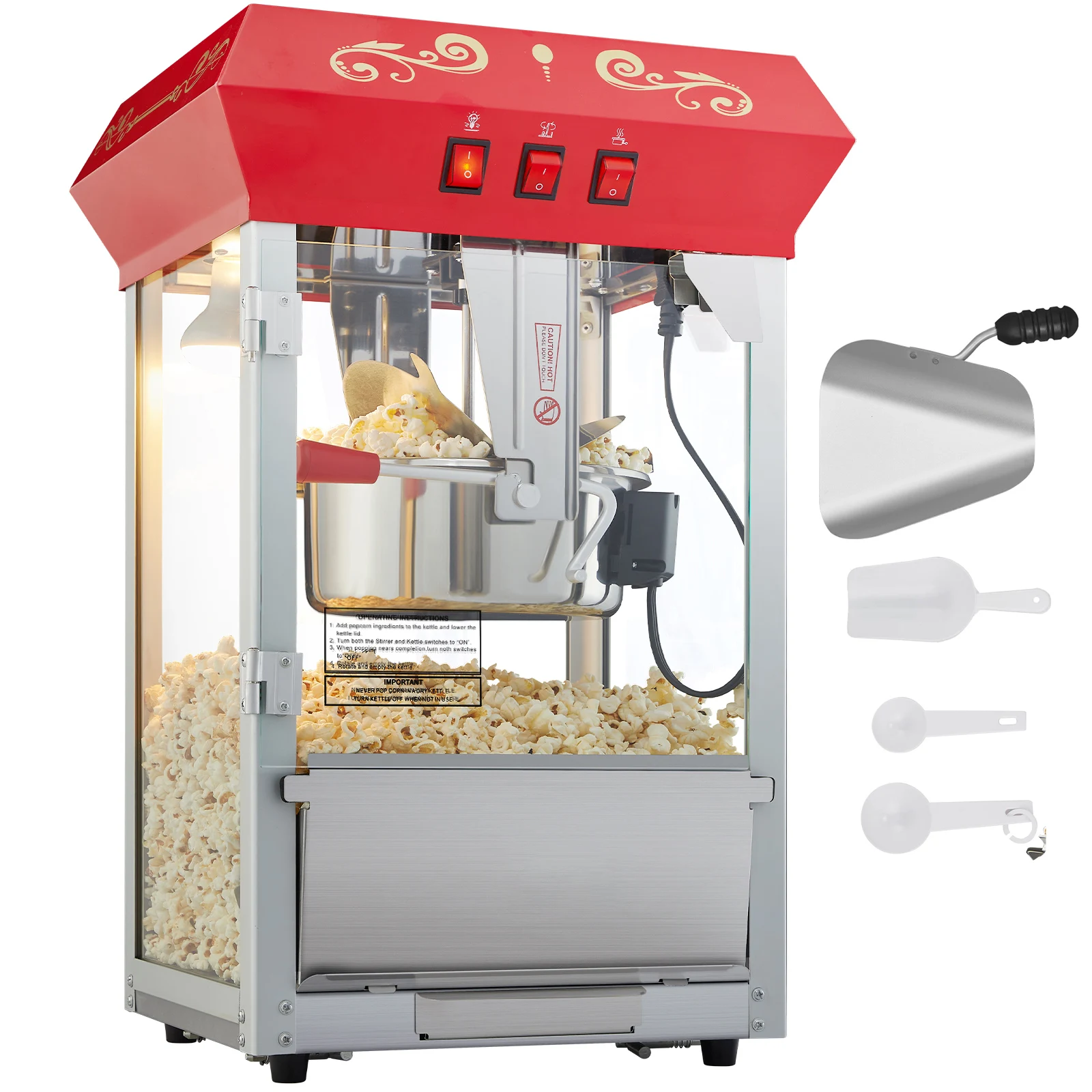 SucceBuy 8 12Oz Popcorn MakerPopcorn Popper Machine Bouilloire fait comptoir Popcorn Maker avec verre trempé