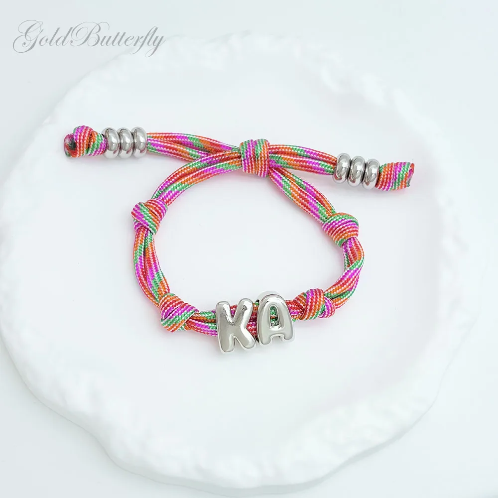 

Браслет из веревки на заказ, персонализированный скользящий браслет с буквами, регулируемый красочный плетеный шнур, подарок дружбы для женщин