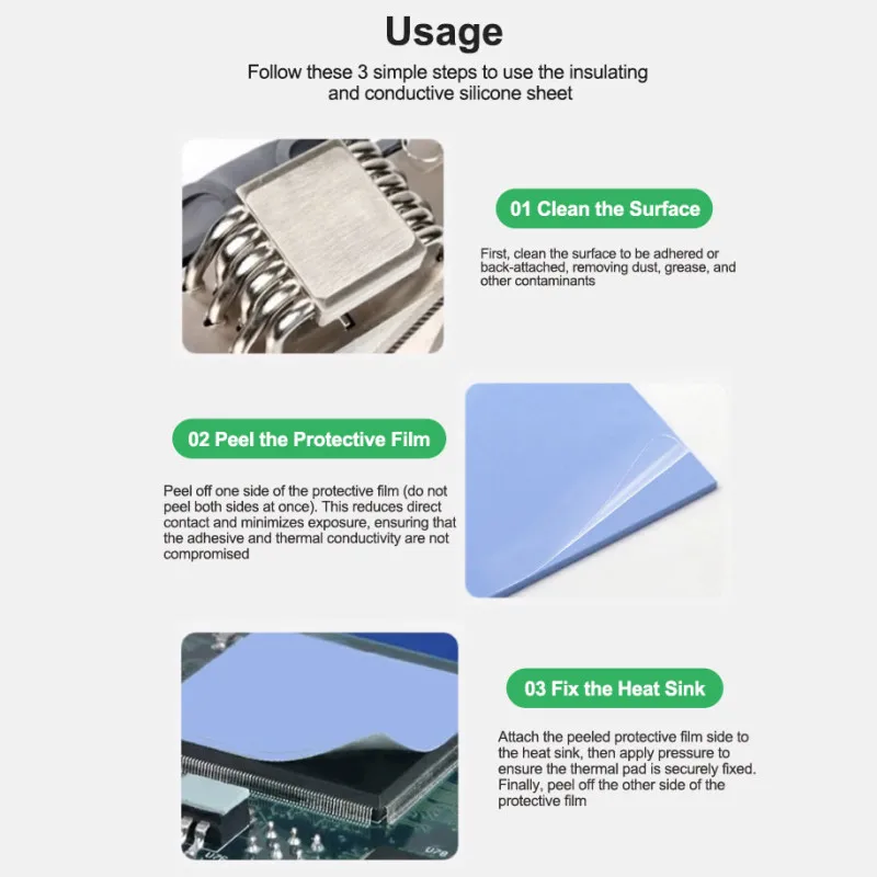 RELIFE RL-098 100 個プレカット絶縁サーマルパッド IC チップ用高熱伝導率自己粘着修理シリコンシート