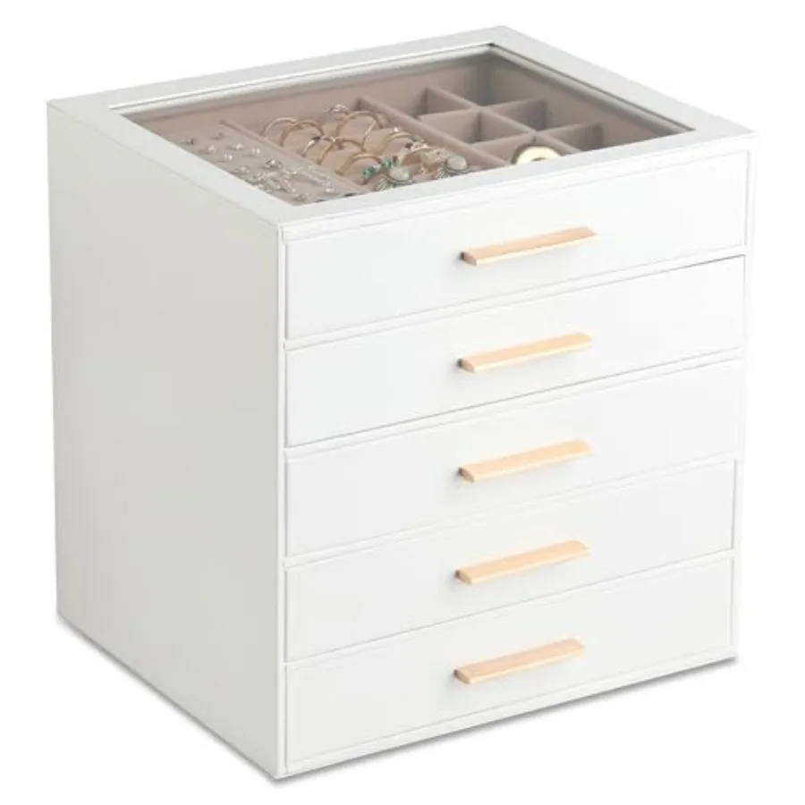 

Шкатулка для драгоценностей с прозрачной крышкой, 5-слойный органайзер для ювелирных изделий с ящиком, органайзеры для ювелирных изделий из искусственной кожи и шкатулки для хранения ювелирных изделий для женщин Je