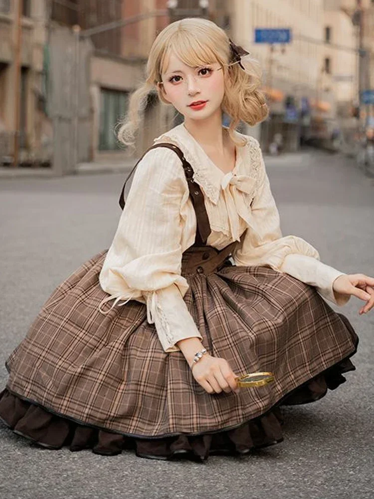 

Винтажная маленькая детективная SK Лолита с боковой застежкой, готическая панк-юбка на бретелях, женская японская клетчатая лоскутная юбка с высокой талией