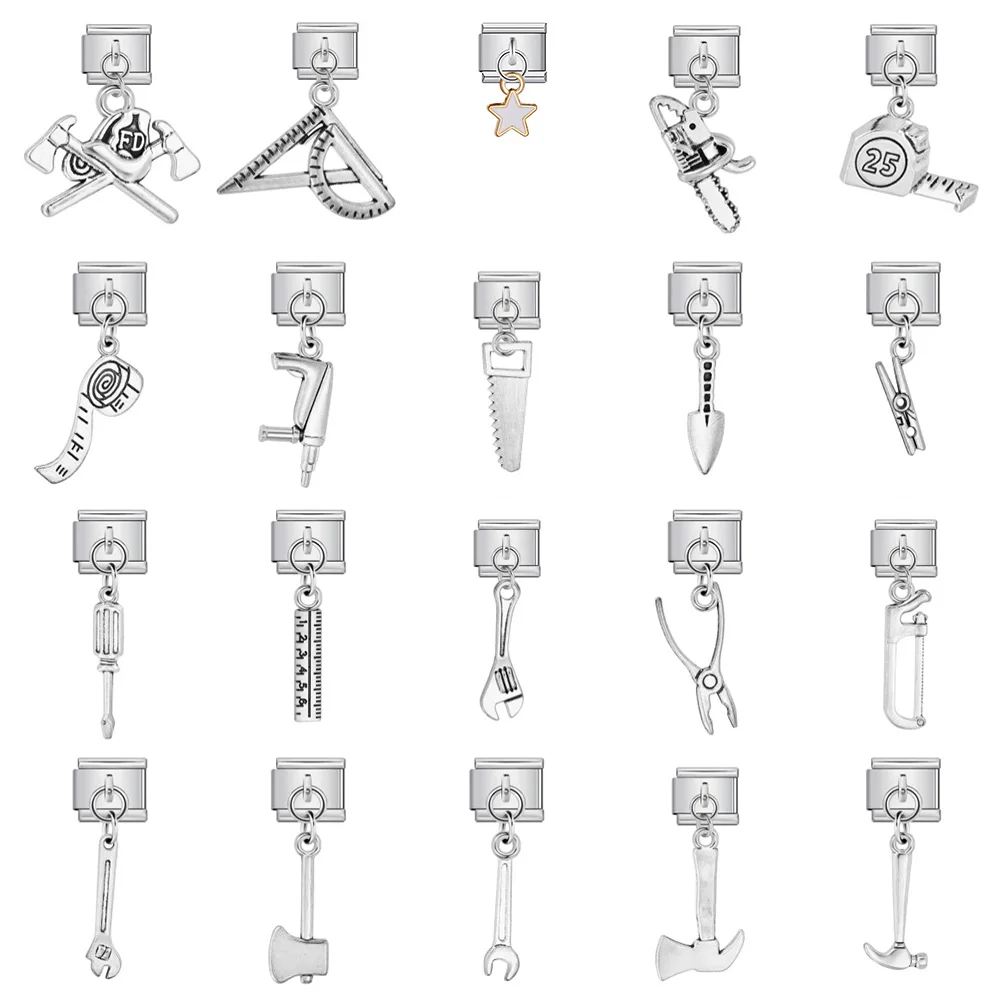 Fashion Charm Chainsaws Axes Wrenches Shovels Pendant Italian Link fit 9mm Stainless Steel Jewelry Making Bracelet DIY Beads