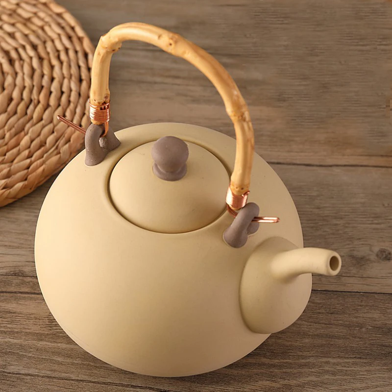 Coarse pottery retro tea set teapot clay beam kettle ceramic kettle Boiling teapot Kung fu tea set ceramic pot health pot