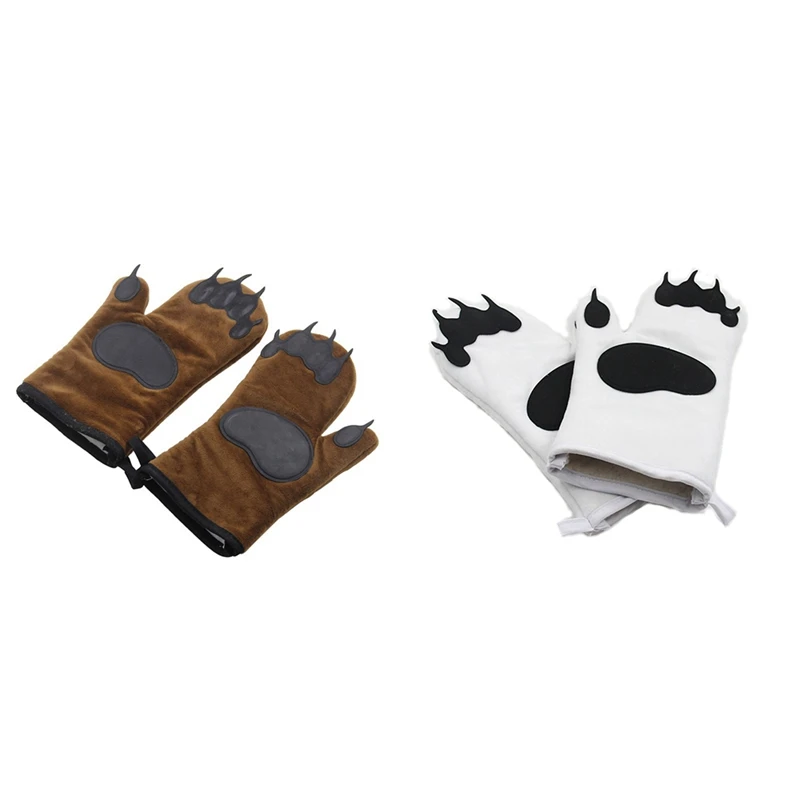 

1 Pair Microwave Gloves Cute Bear Claw Oven Insulation Gloves Household Silicone Anti-Scald Gloves Kitchen Baking Supplies White