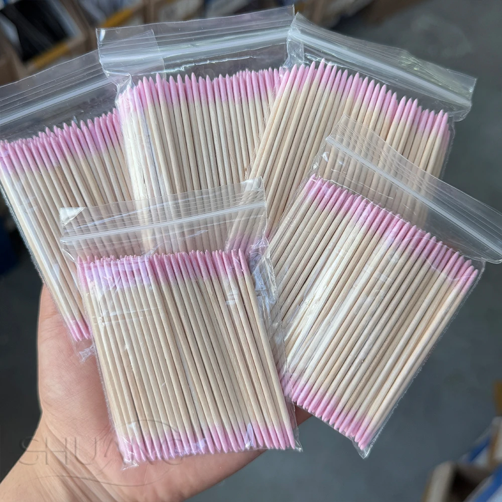 100-500 szt. Różowo-białe drewniane patyczki kosmetyczne z bawełnianą końcówką do czyszczenia paznokci, 7/10 cm, do usuwania skórek, do precyzyjnego makijażu, do usuwania lakieru.