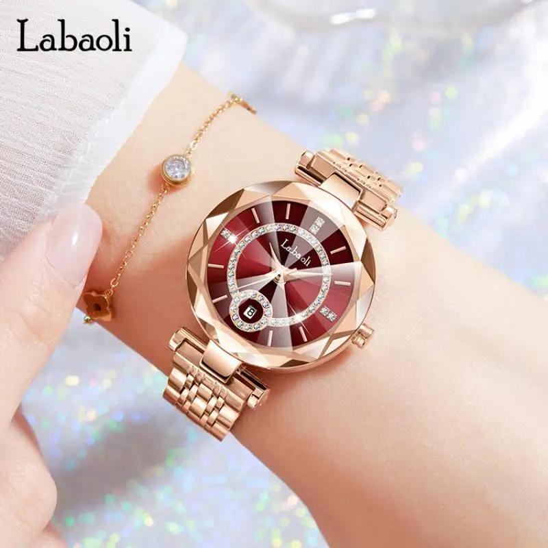 

LABAOLI Rhinestone Women Bracelet Watches Rose Gold Top Brand Luxury Date Stainless Steel Band Ladies Wrist Watches Female Clock