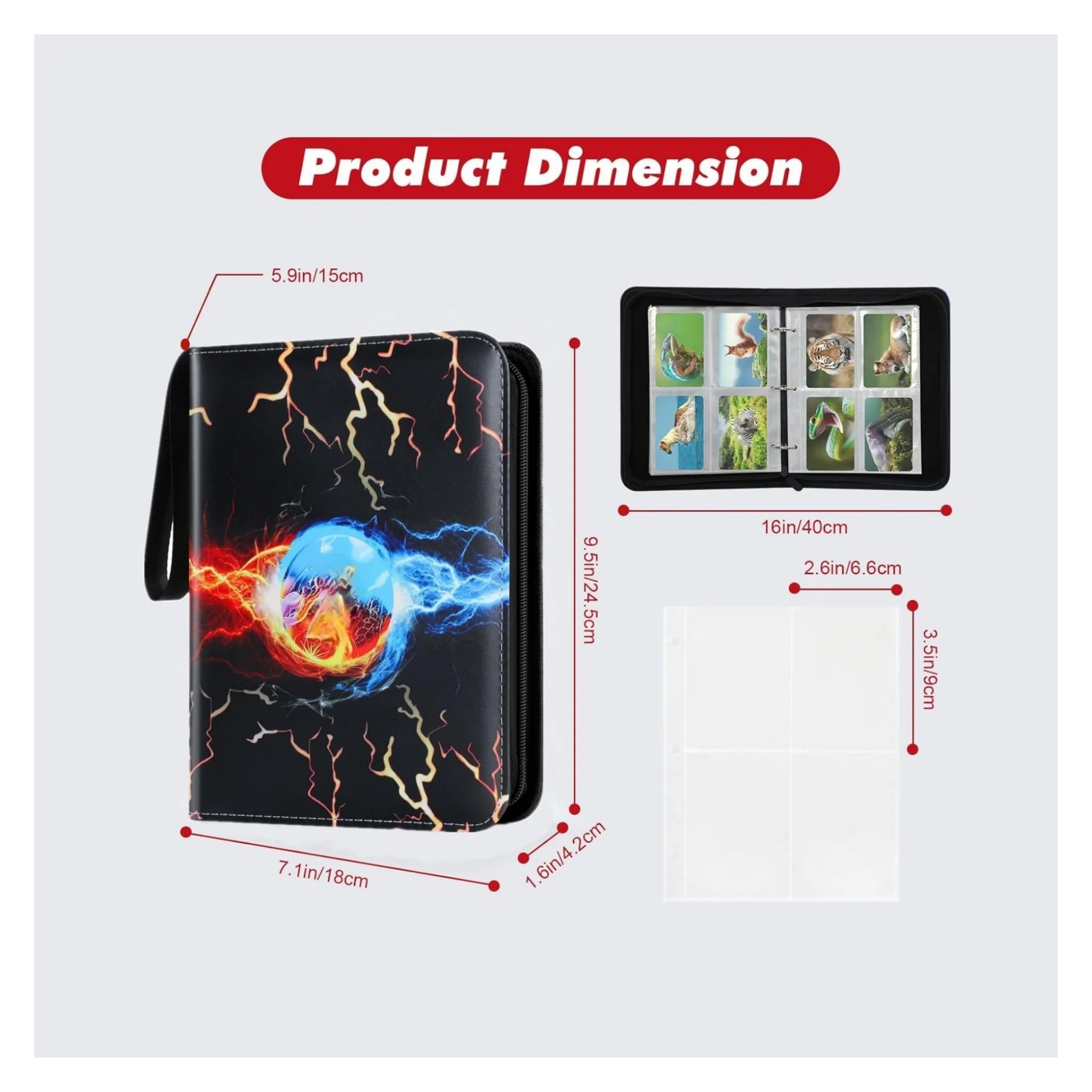 4 Pocket 400 Cards Holder Portable Collector Album with 50 Removable Sleeves Compatible for Pokemon Cards Football Card TCG Game