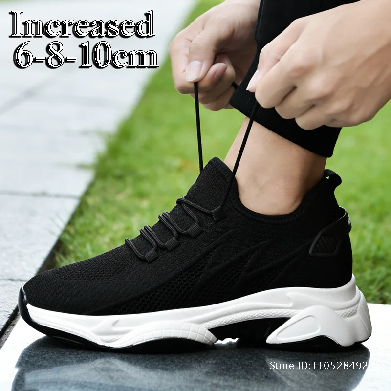 Men's Shoes 10cm Height Increase Sneakers Outdoor Breathable Casual Shoes Lace-up Men Running Shoe Mesh Soft Sole Elevator Shoes