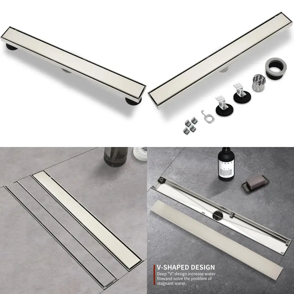 

24 Brushed Stainless Steel Rectangular Shower Drain with Tile-In Cover & Hair Catcher