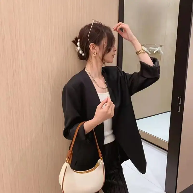 Cream Brown Contrast PU Leather Shoulder Bag With Smooth Zipper For Daily