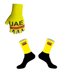 2024 UAE Team YELLOW One Pair Half Finger Cycling Gloves + ONE PAIR CYCLING SOCKS