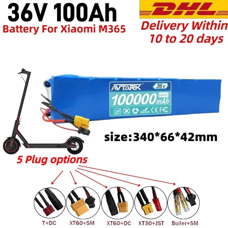 Batteria al litio ricaricabile 36V 100Ah 18650 10S3P 1000W Veicolo elettrico per scooter da bicicletta modificato con BMS