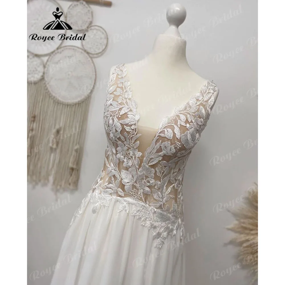 Summer Plunging V Neck Lace Chiffon Country Wedding Dress Open Back 2024 Vestido Boda Civil Beach Bridal Gown abito da sposa