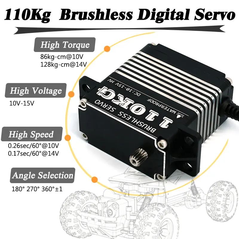 ​ E-PowerRC 110Kg Servo numérique à couple élevé, moteur sans balais 10-15V HV, engrenage métallique 180 °   Multi-angle pour pièces de bricolage de robot de voiture RC 1/5