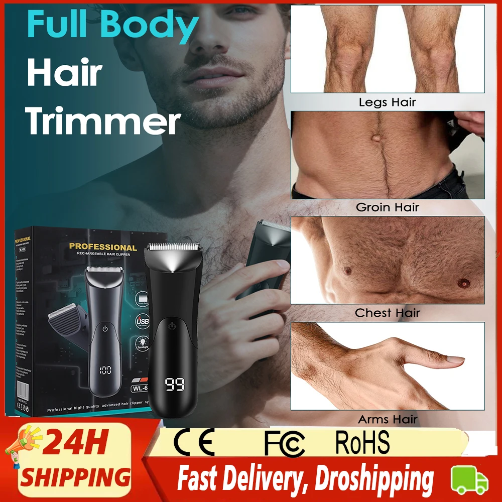 

Men Ceramic Blade Head Pubic Hair Ball Shaver Travel Lock Electric Groin Body Hair Trimmer with LED Light for Underarm Leg