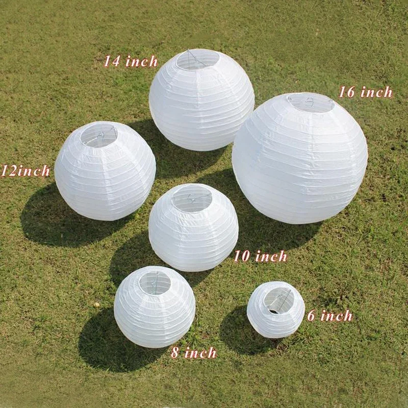 4-6-8-10-12-14-16 Inch Wedding Lanterns Chinese White Lanterns Hanging Colorful Wedding Decoration Paper Ball Lampshade Party