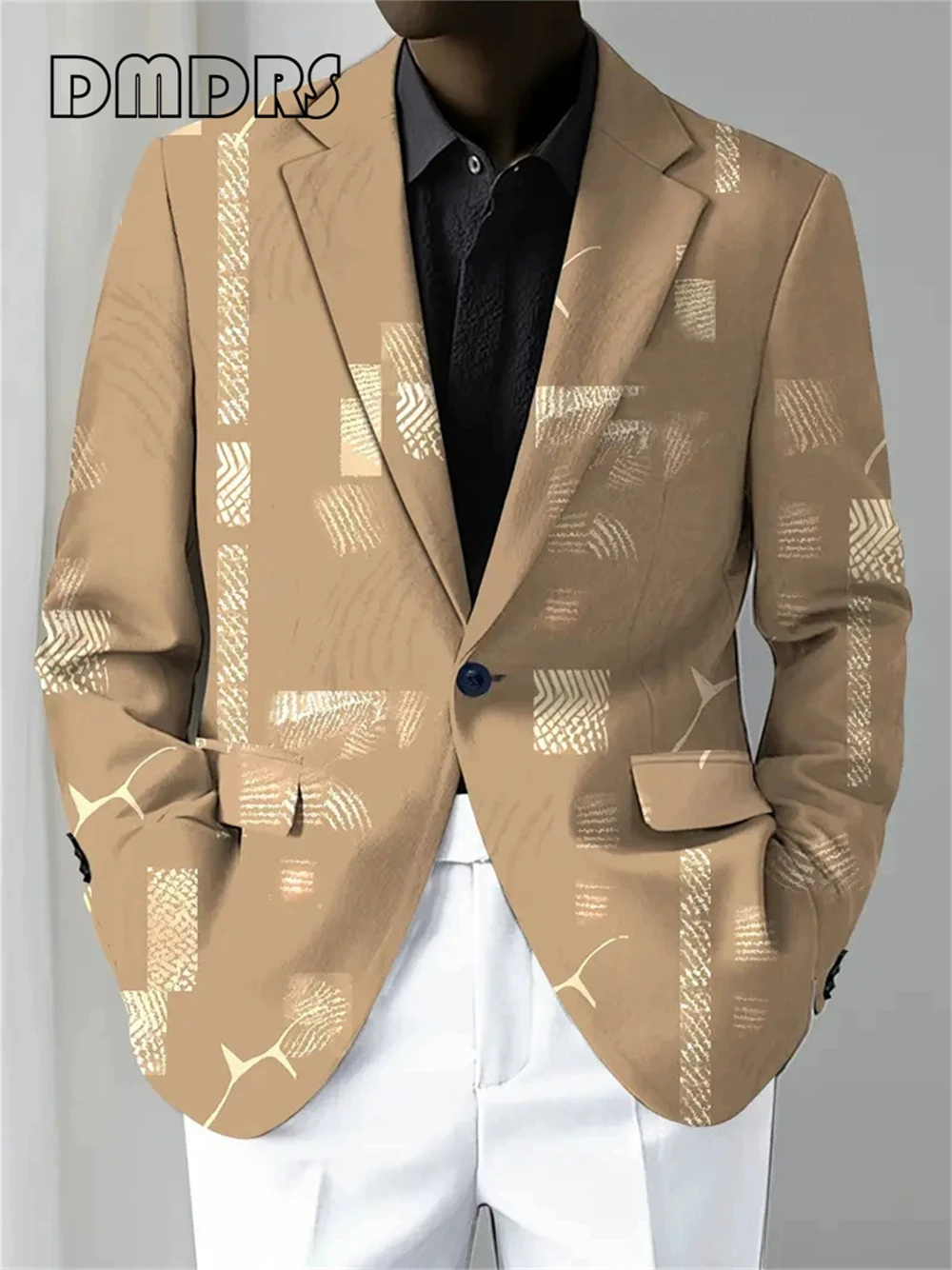 

Korea Style Suit Jacket for Men Stylish Plus Size Long Sleeves Suit Blazer Digitial Printed One Button Suit Jacket for Business