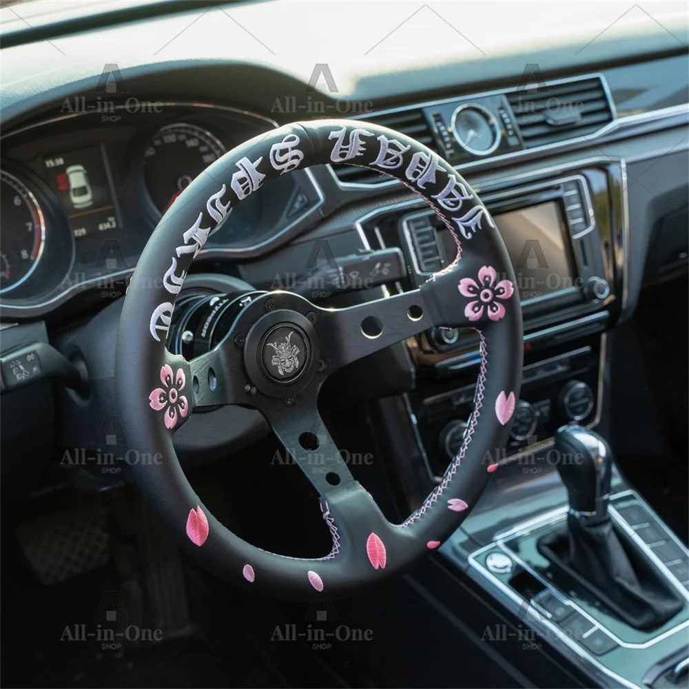 JDM Style Modified Racing Steering Wheel, 320mm Ghost Head Design, Microfiber Leather