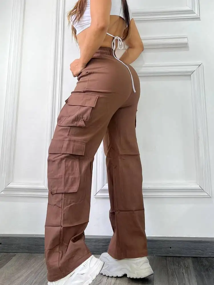 Y2K 2025 Women Trendy Street Vibe 90s Flap Pocket Side Straight Leg Cargo Pants Technical Wear Parachute Overalls Mujer