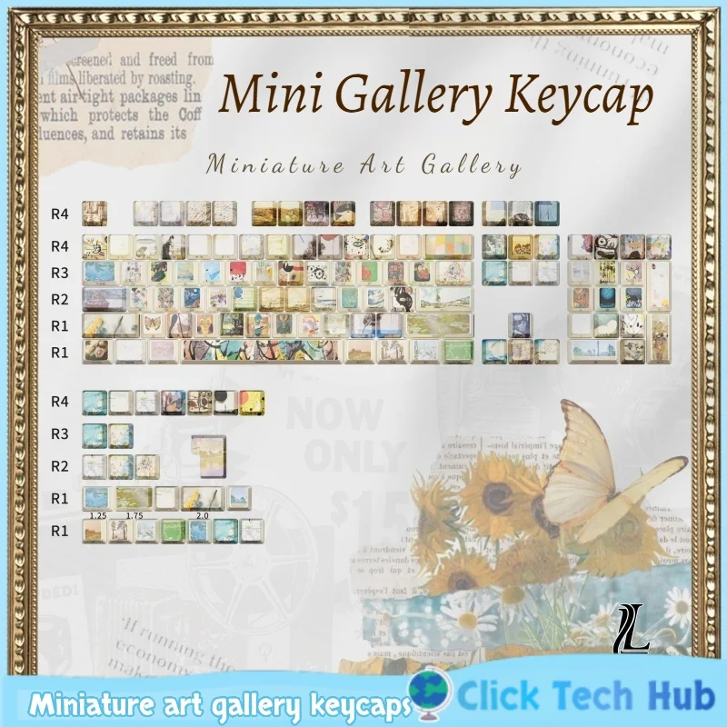 

Miniature Art Gallery Side Carved Keycaps Cherry Height Pbt Five Sided Thermal Sublimation Customized Mechanical Keyboard Keycap
