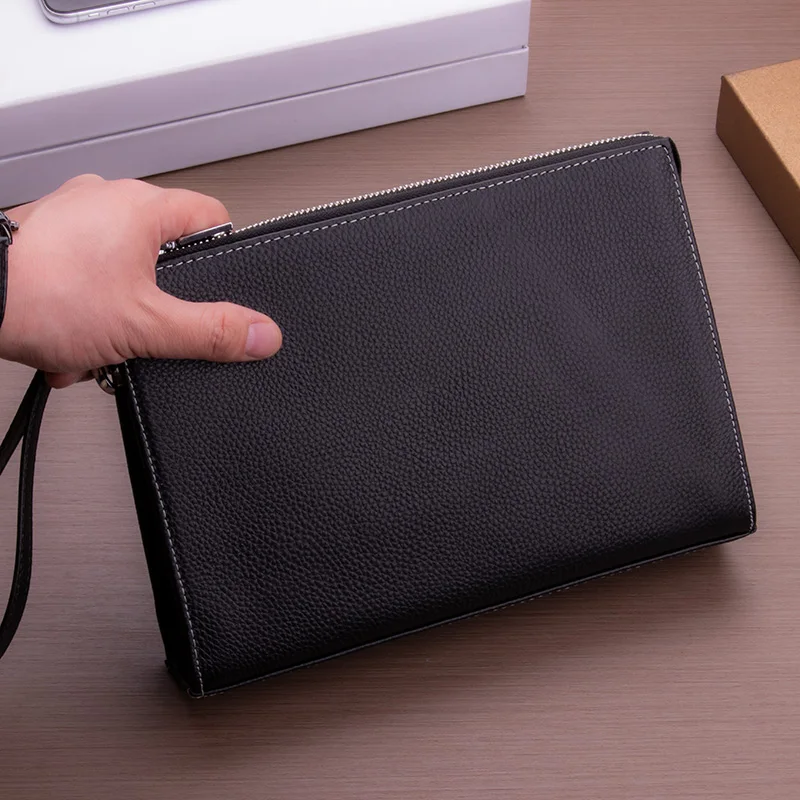 Echtes Leder Handtasche für Männer Große Kapazität Casual Sle Leder Clutch Bag Busin Casual Umschlag Ape Herrentasche