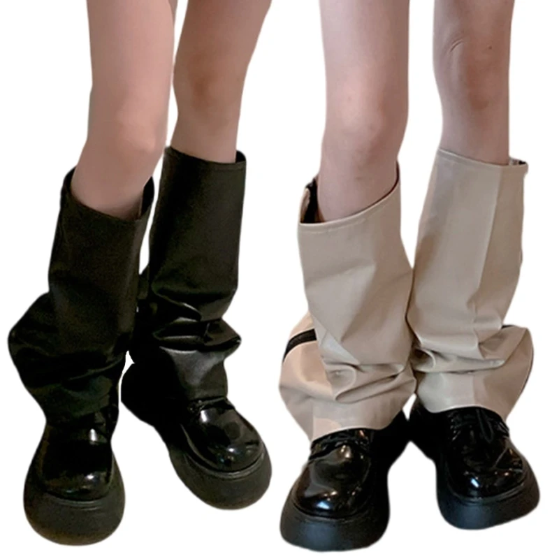 

Modern PU Leather Leg Warmers for Women Zippered Grunge Baggy Loose Leg Covers