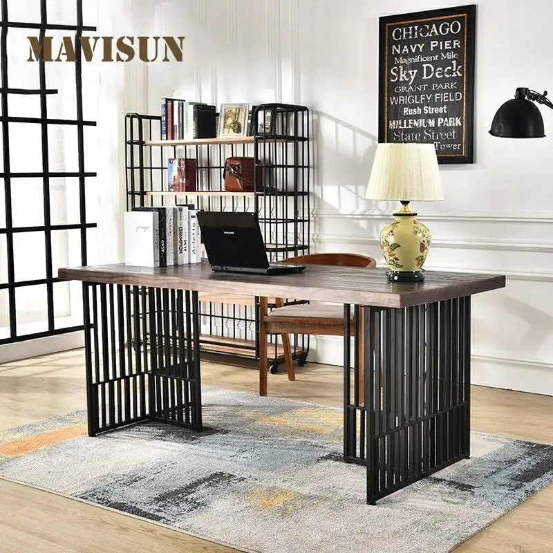 

American Industrial Style Classical Solid Wood Bar Large Conference Table 2m Iron Study Desk Computer Table And Chair For Office