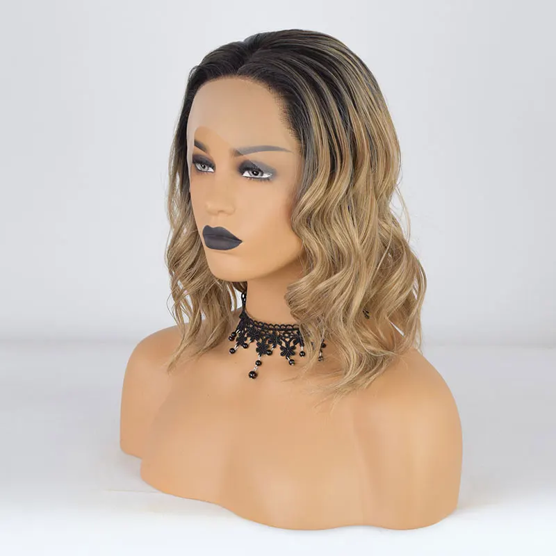 Ombre Brown Short Loose Wave Synthetic Lace Front Wigs High Quality Heat Resistant Fiber Hair Natural Hairline For Fashion Women